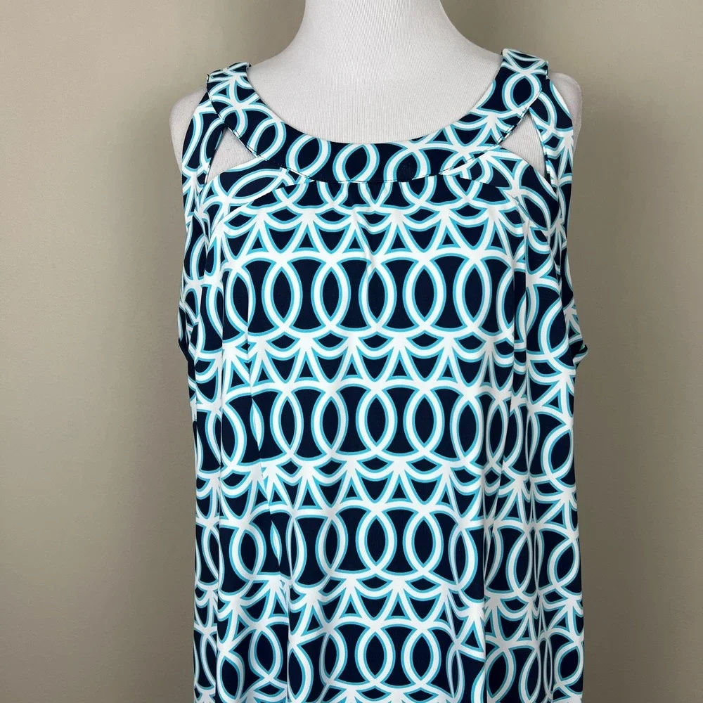 LULU B Dress‎ Womens XL Blue Geometric Sleeveless UPF 50 Strappy Travel Resort